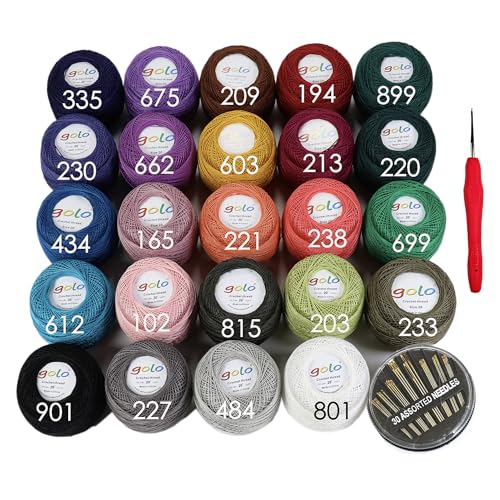 Image of golo 24 Skeins Crochet Thread Size 20 10g x 24 Embroidery Thread Crochet Yarn for Hand Knitting 20-24-1