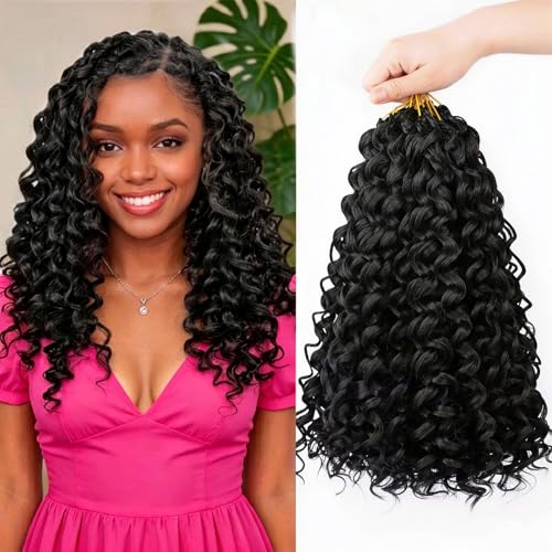 GoGo Curl Crochet Hair 14 Inch 8 Packs Pre Looped Crochet Hair for Black Women Boho Crochet Braids Short Curly Deep Water Wave Beach Curl Synthetic Braiding Hair Extensions Soft as Human Hair