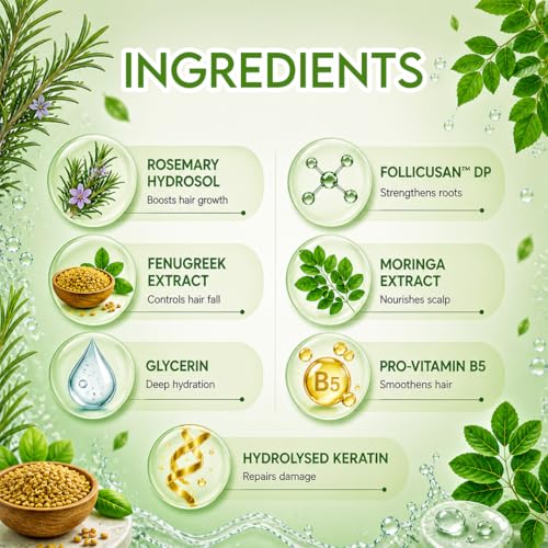 Image of Jovees Herbal Rosemary Water Hair Growth Spray with Follicusan DP (200ml) | Mist Spray for Hair Fall, Strengthens Follicles & Boosts Hair Growth | Adds Shine | Non-Greasy, Lightweight Hair Tonic | For All Hair Types | Reduces Dandruff & Scalp Protection