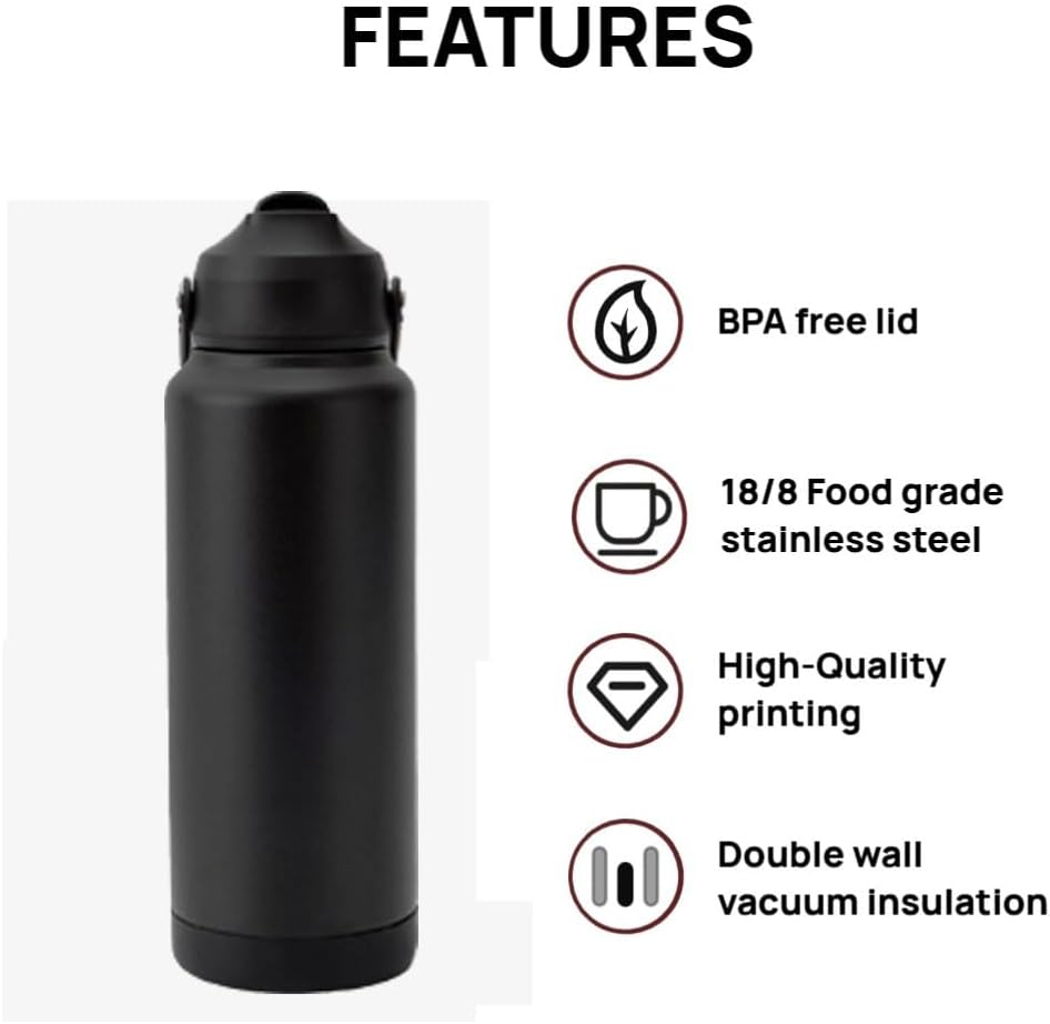 32 oz Modern Insulated Water Bottle with Handle, Flip-Top Straw Lid, Stainless Steel, Vacuum Double-Walled Leak-Proof BPA-Free Tumbler Mug, Fits Cup Holder for Travel Sports Office,Black - Image 3