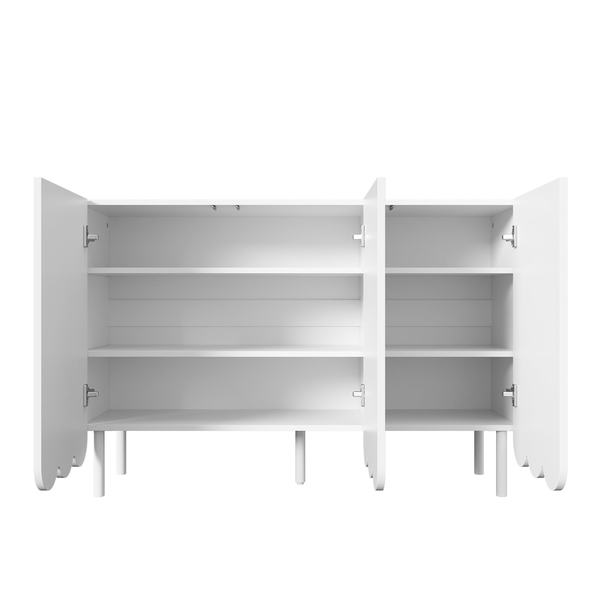 Credenza con ante ondulate, moderna bianca, 120 x 35 x 80 cm, senza maniglie, ripiani regolabili, spazio per soggiorno, corridoio e sala da pranzo