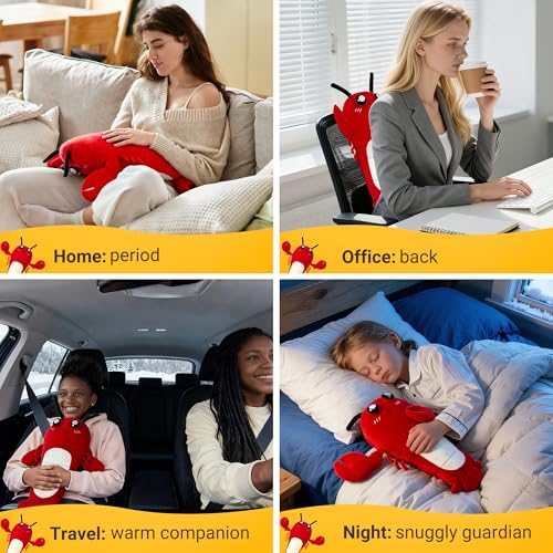 Image of Lobster Heating Pad Plush, USB Powered Electric Heated Stuffed Animal, Cute Lobster Plush with 3 Heat Levels & Timer, Soft Warm Ocean Animal Cushion Gift for Women Teen Girls