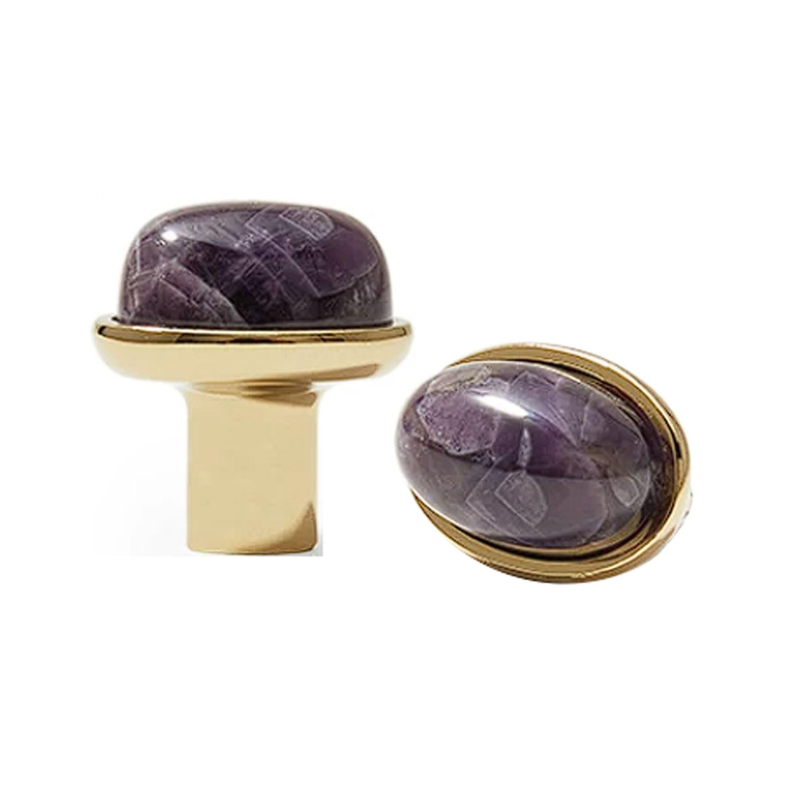 CHENHOJU Crystal Marble Oval Cabinet Knobs Titanium Silver Ideal for Dressers, Kitchen Cabinets, and Luxury Furniture Hardware Cabinet Pulls(Gold-Purple)