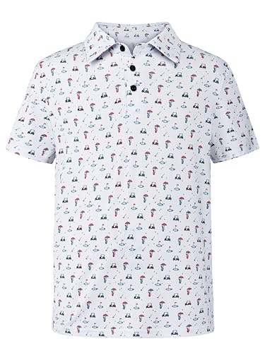 AlisOker Boys Polo Shirt Kids Short Sleeve Dry Fit Performance Print Golf Shirts Cuaual Active for Boy 8-16Y