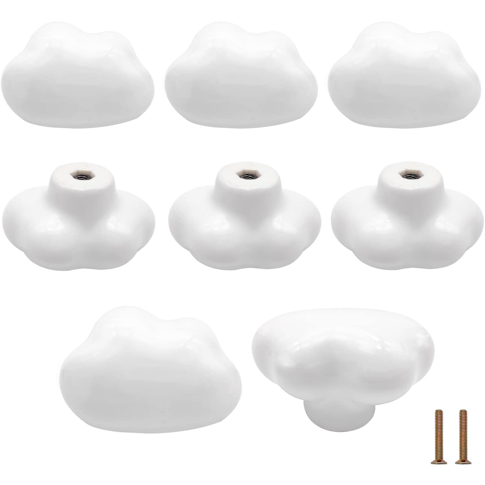 Bmgop White 8Pcs Ceramic Cabinet Knobs Cloud Shape Drawer Knobs Nursery Dresser Knobs, Cute Drawer Handle Pulls For Closet Cupboard Wardrobe