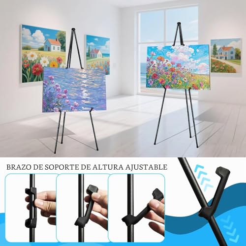 Miniatura 3 de Aurinovellia Caballete Plegable, Trípode Caballete Pintura Para Letrero De Boda 160cm, Para Carteles Ajustable Con Bolsa, Para Exhibiciones De Arte, Boda, Presentaciones, Carteles Negro