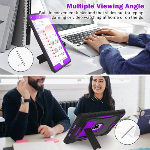 Image of ZoneFoker Case for iPad 9th /8th /7th Generation 2021 /2020 /2019(10.2 inch), Heavy Duty Military Grade Shockproof Rugged Protective 10.2 inch Cover with Built-in Stand for iPad 9 8 7 Gen(Black+Purple)