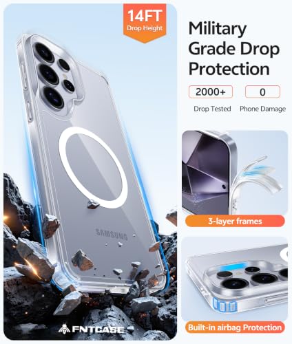 Image of FNTCASE for Samsung Galaxy S24 Ultra Case: [Fit for Magsafe] Anti Yellowing Transparent Clear with [Screen Protector] Military Grade Shockproof Protective Phone Cover