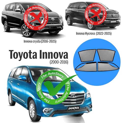 Image of AutoStory Magnetic Car Sunshade for innova 2000-2016 | Front Half Cut for Mirror Visibility + Rear Full Coverage with Zipper | Heavy Heat & UV Protection | Privacy Side Window Curtains Shades