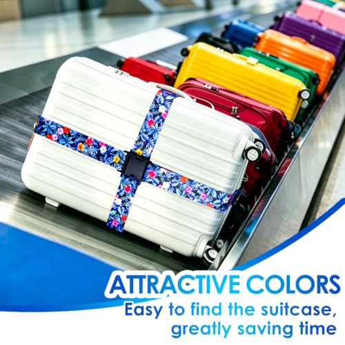 Image of Gutsdoor 2 Pack Luggage Straps for Suitcases, Adjustable Travel Belt, Suitcase Straps with Dual Lock, Quick Release, Over Handle, Luggage Connector Straps & Bright Luggage Belt. (Island Bloom)