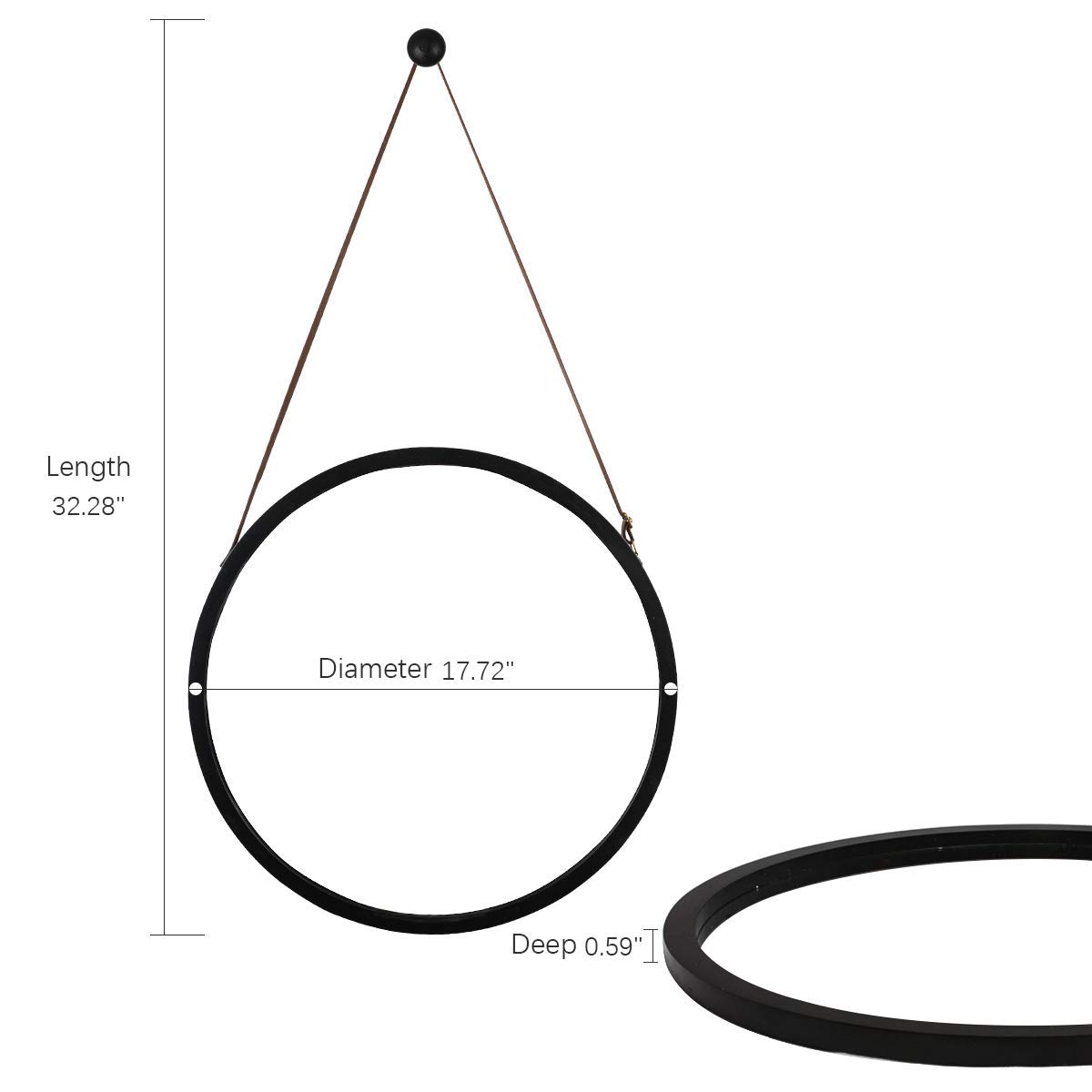 Round Wall Mirror Black Circle 18 Inch Mirror Bamboo Frame with