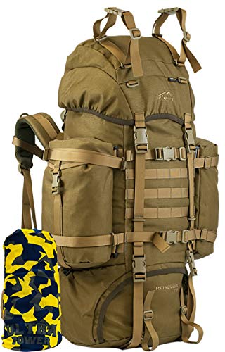 WiSPORTu00ae REINDEER Mochila 75 litros | Militar | Cordura | Pesca | Senderismo | Acampan | Produttore dell'esercito polacc! | 5 anni di garanzia!, camuflaje:coyote brown
