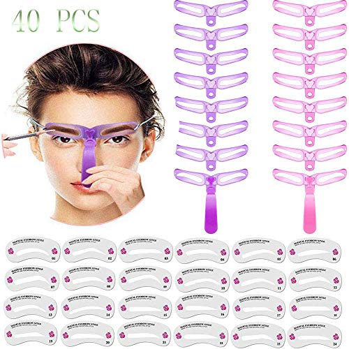40 Pieces Eyebrow Stencils Kit, Beautychen Eyebrows Grooming Stencil Kit Shaping Templates Eyebrow Drawing Guide Card DIY Makeup Tools