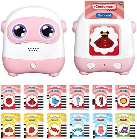 Phonics Talking Flash Cards Educational Toys for 3+ Year Old Boys Girls, Preschool Kids Electric English Vocabulary Learning Reading Toys with 220 Words, Gift for Children's Day Christmas (Pink)
