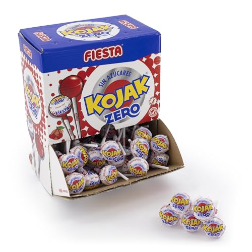 FIESTA Kojak Sin Azúcar Caramelo con Palo Sabor Cereza - Caja de 70 unidades