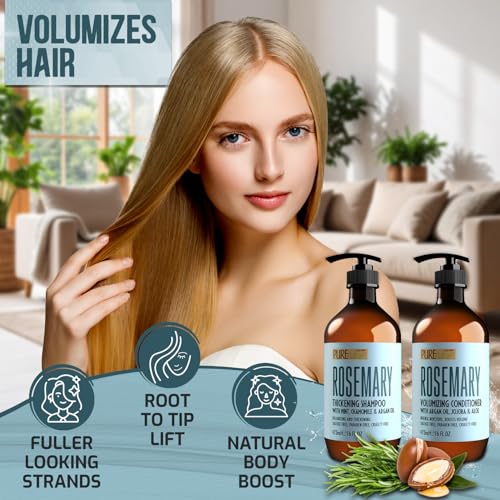 Image of Rosemary Shampoo and Conditioner Set - Sulfate Free Formula with Mint - Volumizing Products and Thickening Care for Thinning Hair Women and Men - 16 Fl Oz (Set of 2)