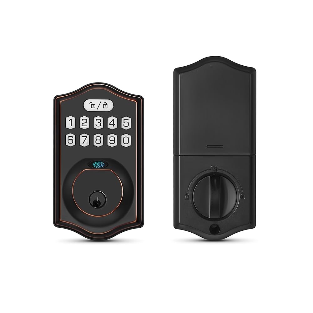 Schlüsselloses Türschloss mit Fingerabdruck und Passwort, IP65 wasserdicht, Zinklegierung, hintergrundbeleuchtete Tastatur, automatische Verriegelung, für Sicherheit zu Hause (Silber)