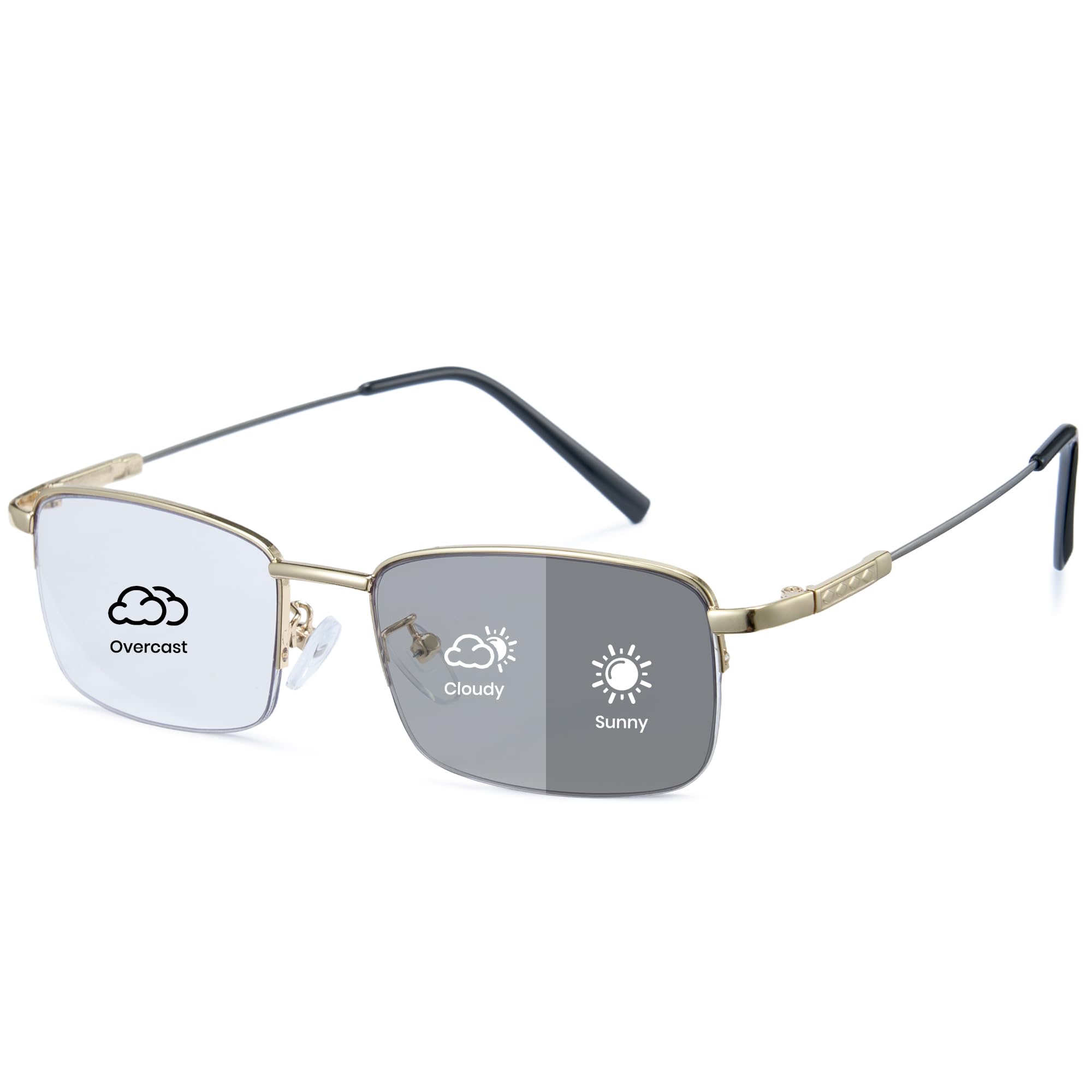 Cyxus Photochromic Titanium Alloy Reading Glasses Men Progressive Blue Light Block Bifocal Rectangle Frame 2043i