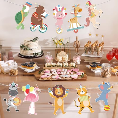Image of Hooqict Party Animal Banner Animal Birthday Party Decorations Happy Birthday Garland Banner Sign for Kids Girls Boys Zoo Carnival Circus Decorations