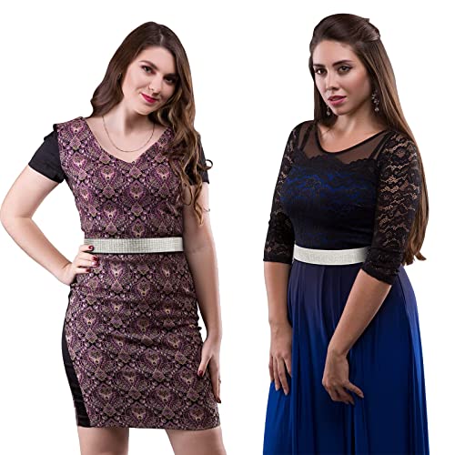 Yooai Rhinestone Elastic Pu Leather Belt Shiny Crystal Stretch Waist Belt Wide Waist Band For Women Dress 70Cm White #TOP4