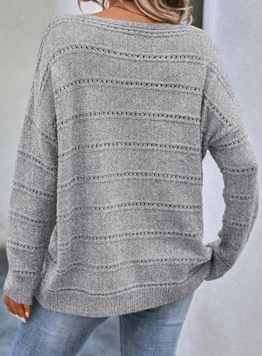 Image of SHEWIN Women's Sweaters Crew Neck Crochet Sweater Lightweight Knit Long Sleeve Tops Shirts Loose Fit Spring 2026