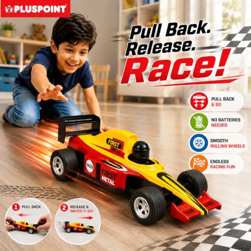 Image of PLUSPOINT F1 Racing Diecast Metal Car | Pull Back Formula Racing Car Model with Alloy Body | Mini Collectible High-Speed Racing Vehicle Toy for Kids Boys & Girls Age 3+