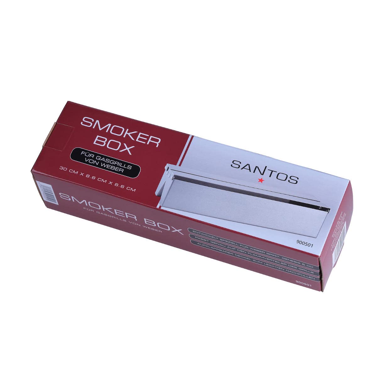 SANTOS Räucherbox- SmokerboxGasgrill - geeignet für Weber Gasgrills ab Spirit 300er - 30x8,6x6,6cm - Edelstahl-Smokebox- Räuchern auf dem Gasgrill