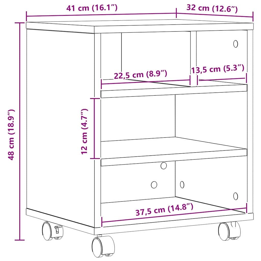 Tomostar Support d'Imprimante avec roulettes, Caisson de Bureau Support Imprimante Chariot Mobile Meuble Imprimante Bureau chêne Artisanal 41 x 32 x 48 cm