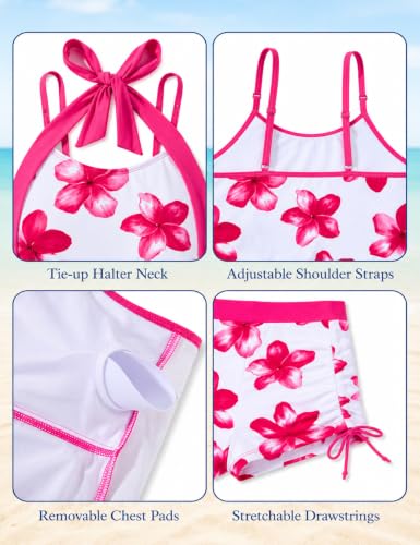Image of Girls Tankini Swimsuit 2 Piece Halterneck Bathing Suit for Teens Size 7-16