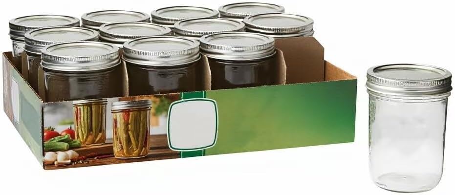 16 oz Glass Jars with Lids and Bands, Wide Mouth Jars 24-Pack, Pint Size(16oz) Regular Mouth Canning Jars for Fermenting, Jam, Honey, Meal Prep, Shrink Wrap & Crafts