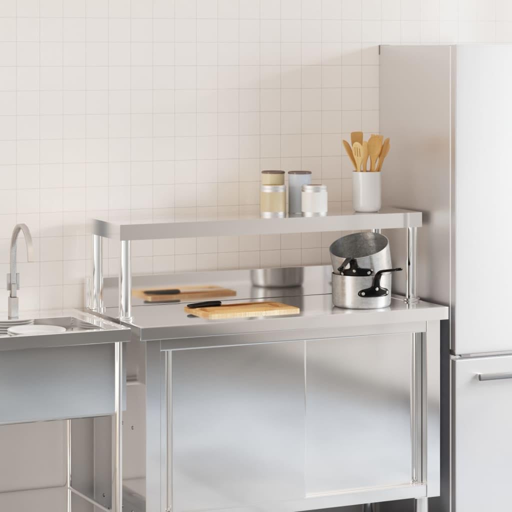 Edelstahl Aufsatzboard 110x30x35 cm | Korrosionsbestaendig, Zusaetzlicher Arbeitsbereich, Einfacher Zusammenbau, Geeignet fuer Kuechen und Werkstaetten