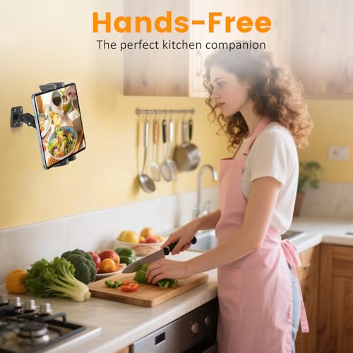 Image of OHLPRO Tablet Wall Mount Holder, 360 Rotation for 5-13 inch iPad mini Pro Air, Fire HD, Galaxy Tab, Switch and Phone, Drilled Base with 3 inch Support Arm Stand, Adjustable Tilt