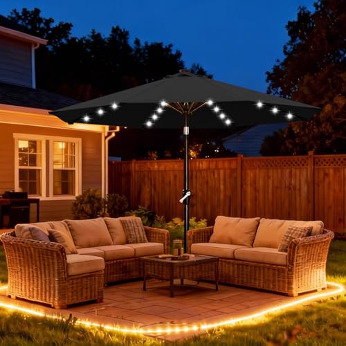 Image of ABCCANOPY 10FT Durable Solar Led Patio Umbrellas with 32LED Lights (Jet Black)
