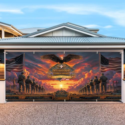 7 * 16FT Eagle flag Garage Door Cover Decorations Independence Day (250th Anniversary Garage Door Banner for Outdoor Indoor Patriot Party Photography Backdrop by ANNA QUEEN - Used condition - Image 4