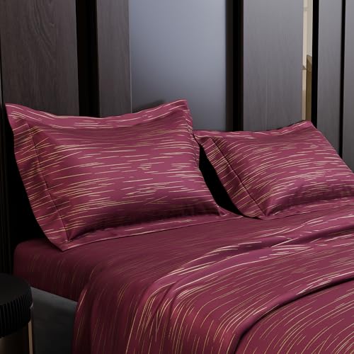 Image of Stoa Paris 350TC Luxstre Cotton Super King Printed Bedding Set for King & Double Size Beds with 2 Pillow Covers, 274 x 274cm Bedsheet, All-Season Comfort, Breathable, Home Decor, Panache 2.0 - Ruby