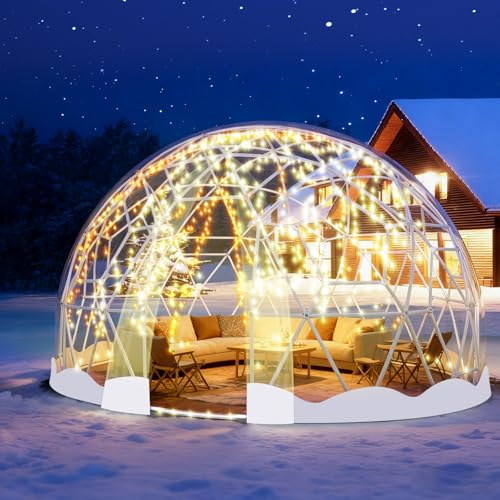 12FT Garden Dome Tent, Geodesic Dome Greenhouse with PVC Clear Cover, Waterproof Garden Bubble Dome...