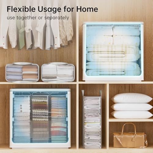 Image of HAIXIN HOME 130L Plastic Laundry Hamper with 3 Soft Bags, Foldable Rolling Clothes Laundry Basket with Lid for Bedroom, Bathroom, Dorm, Heavy Duty Clothes Organizer with Wheels for Bedding, Blankets