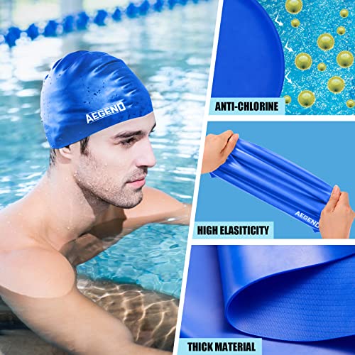Aegend Unisex Swim Caps Waterproof Silicone Swimming Cap Adult For Men, Women, Youth, 1 Pack, Blue, Large #TOP3