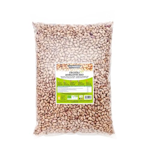 Oltresole, Fagioli Borlotti Biologici 5 Kg, Legumi Secchi Bio da Coltivazione Controllata, Ideali per Insalate, Zuppe, Minestre e Contorni, Formato Convenienza