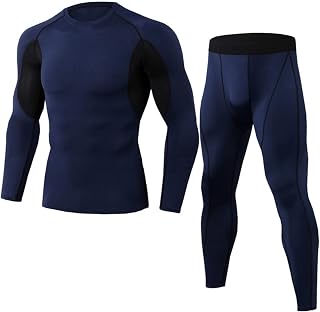 luoluoluo Men Quick Dry Base Layer Top Long Johns Pack of 2 Thermal Underwear mens Thermals Set Compression Athletic Underwear Shirt Tights Top Bottom Set Fitness Gym Clothing Set for Run Ski Workout
