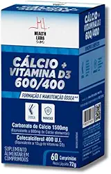 Suplemento Cálcio + Vitamina D3 600/400-60 Comprimidos, Saúde Óssea e Imunidade - Health Labs
