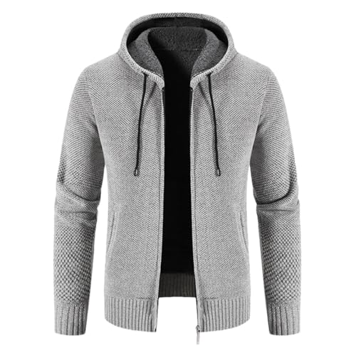 Mens Hooded Cardigan Sweaters Winter Knitted Warm Sweatercoat Solid Hooded Cardigan