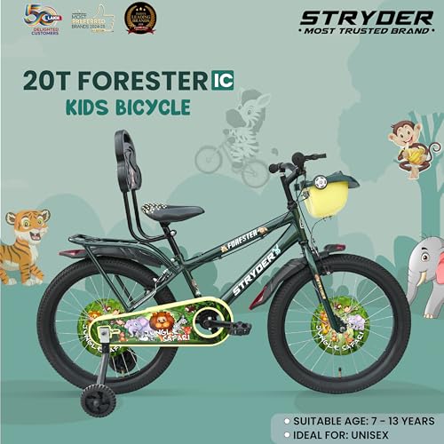 Image of Stryder Forester IC 20-Inch BMX Cycle for Kids | Sturdy Steel Frame | C Brakes | Rigid Suspension | Nylon Tyres | Suitable for Ages 7-13 Years | Forest Green
