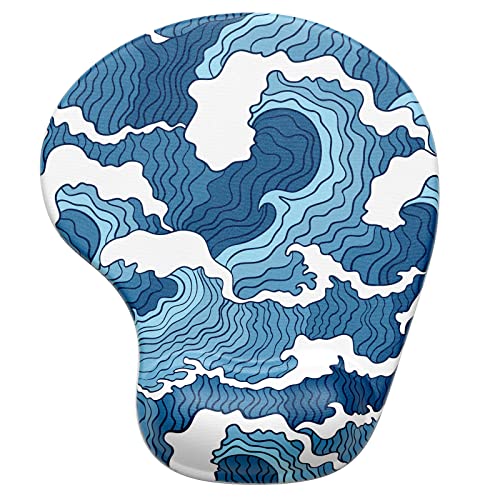 Hsurbtra Tapis de Souris, Ergonomique Tapis de Souris Gamer avec Repose Poignet en Gel, Portable, Parfait pour Ordinateur, Bureau, Travail, Océan bleu