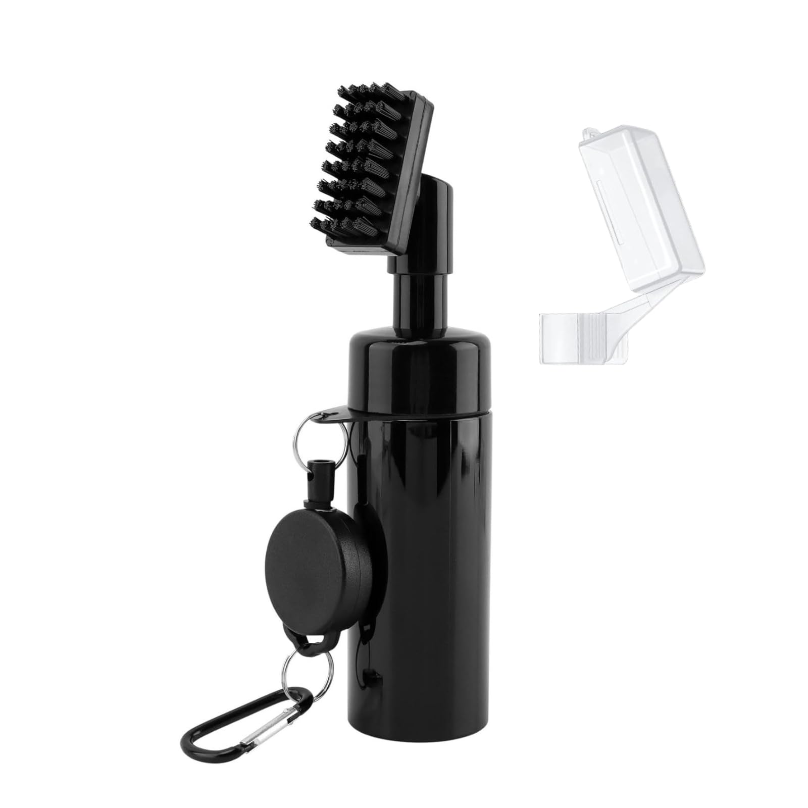 Golf Club Cleaner Brush with Water Spray, Club Head & Groove Cleaning Tool with Retractable Cord & Hook, Lightweight Golf Accessory (Black)