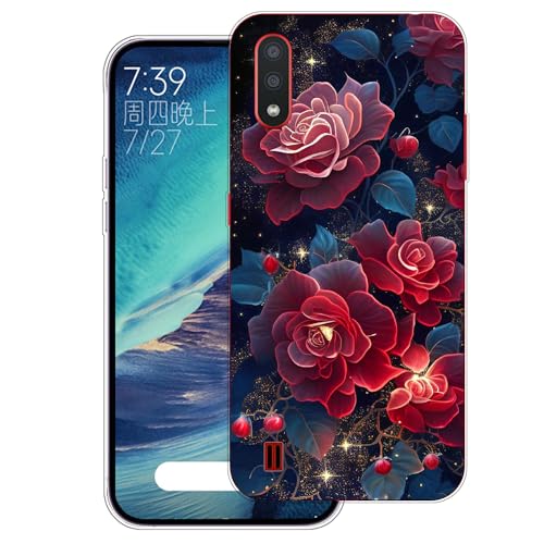 WUACYEAMING Carcasa para Móvil Compatible con Samsung Galaxy M01 Ultrafina Delgado Cover Transparente TPU Silicona Antigolpes Anti-arañazos Bumper Caso para Case-(Flores Rojas)