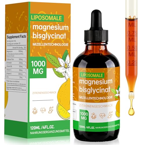 120 ML Magnesium Bisglycinat Tropfen 140 MG Elementares Magnesium pro Tagesportion mit Mikellentechnologie Zitronengeschmack Vegan