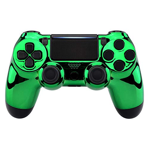 eXtremeRate Custom Replacement Faceplate Cover for PS4 Slim Pro Controller, Chrome Green Edition Front Housing Shell Case for PS4 Controller CUH-ZCT2 JDM-040 JDM-050 JDM-055 - Controller NOT Included