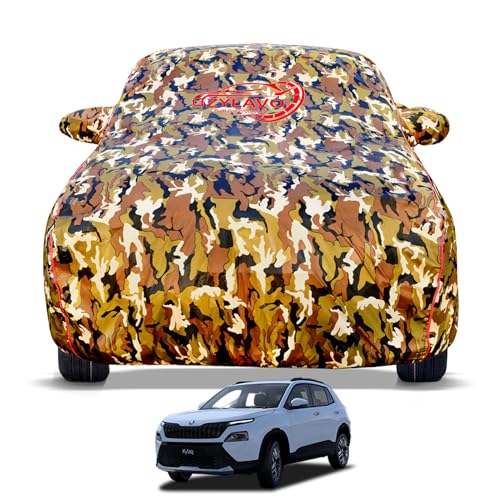 Image of car Cover for Skoda Kylaq (2024-2026) Models | 100% Waterproof All Weather Protection | Full Body Cover, Mirror & Inner Cotton Triple Stitched, Adjustable Belt Bottom Elastic (Jungle Print)