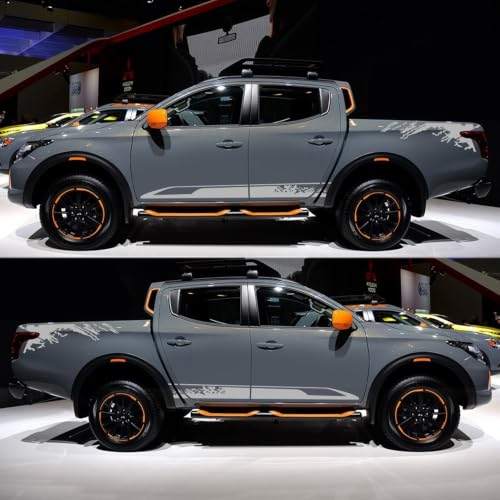 Image of Car Decal Bed Mud Splash Kit Graphic Decal Self-Adhesive Adjustable Gloss Sports Stripe car Sticker Decorative for Pickup Truck Body Sticker taildoor Vinyl Decal Accessories 4PCS 4PCS (Gray)